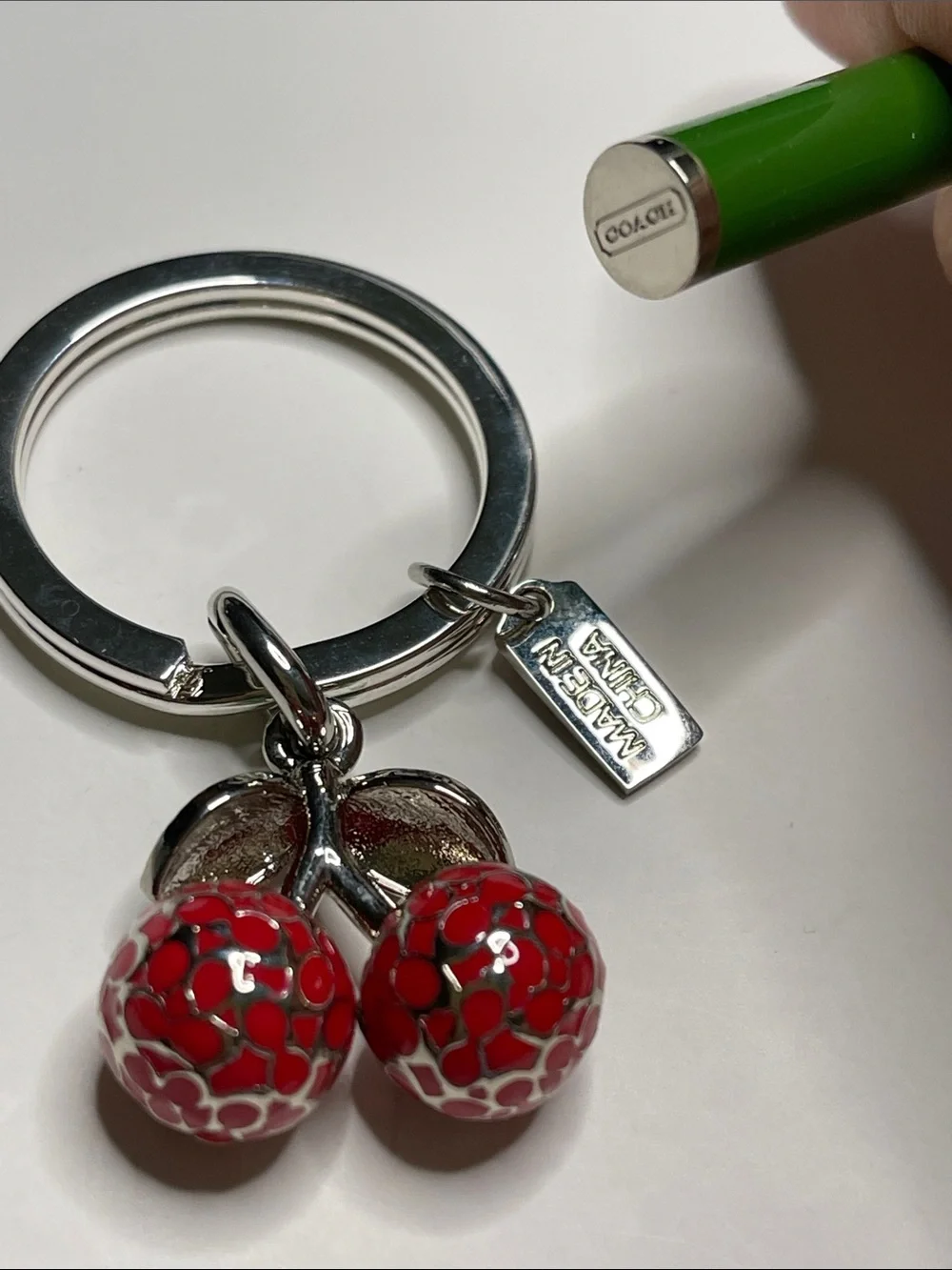 Coach Cherry Keychain Charm with Red Enamel Cherries and Coach Pen - Picture 5 of 8